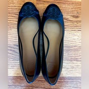 Tory Burch black leather wedge heels, size 7.5 medium